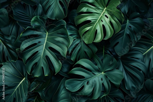 Group Background Of Dark Green Tropical Leaves