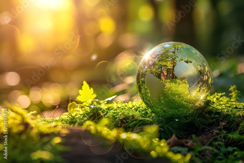 Ethereal Forest Scene: Sunlit Green Globe Embraced By Moss