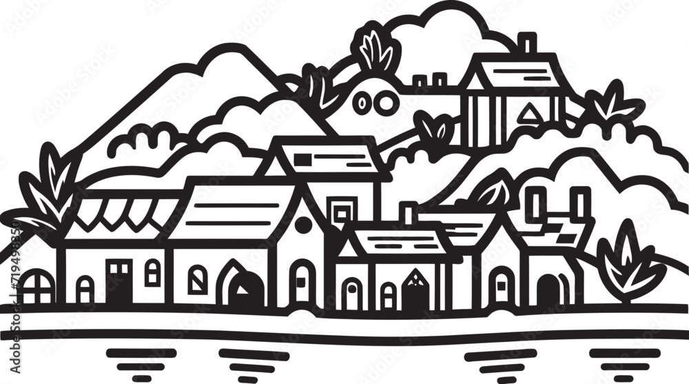 Ink Washed Whispers Village Vector ChroniclesEthereal Enigmas Black Vector Villages