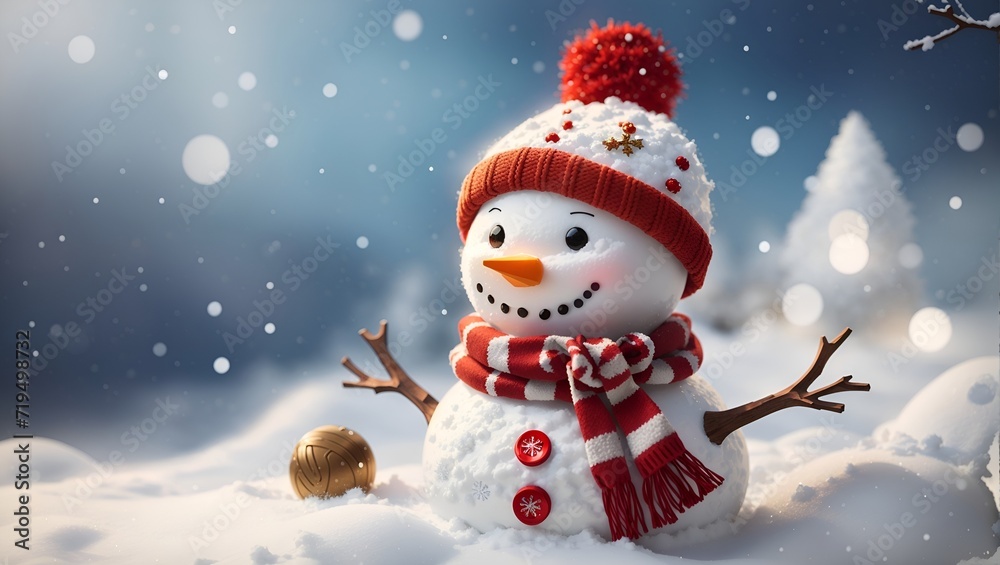 cute snowman on the snow