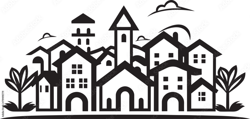 Chiaroscuro Charm Black Village VectorsSilhouetted Serenity Vectorized Villages