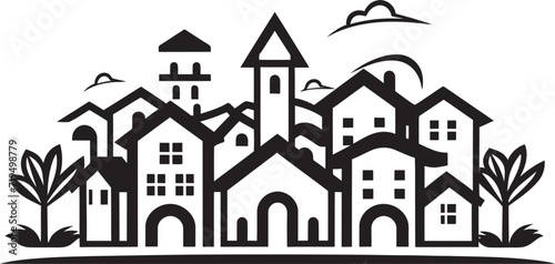 Chiaroscuro Charm Black Village VectorsSilhouetted Serenity Vectorized Villages