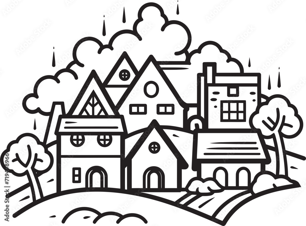 Ink Washed Whispers Village Vector ChroniclesEthereal Enigmas Vectorized Village Beauties