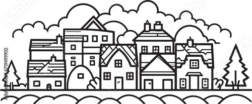 Charcoal Charm Vectorized Village VistasInk Stained Villages Black Vector Artistry