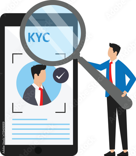 KYC or know your customer with business verifying the identity of its clients concept at the partners-to-be through a magnifying glass for business success concept,
