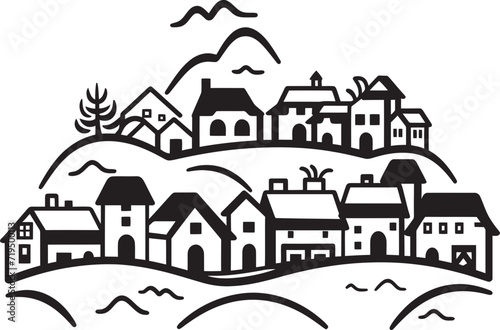 Ink Washed Whispers Village Vector ChroniclesEthereal Enigmas Black Vector Villages