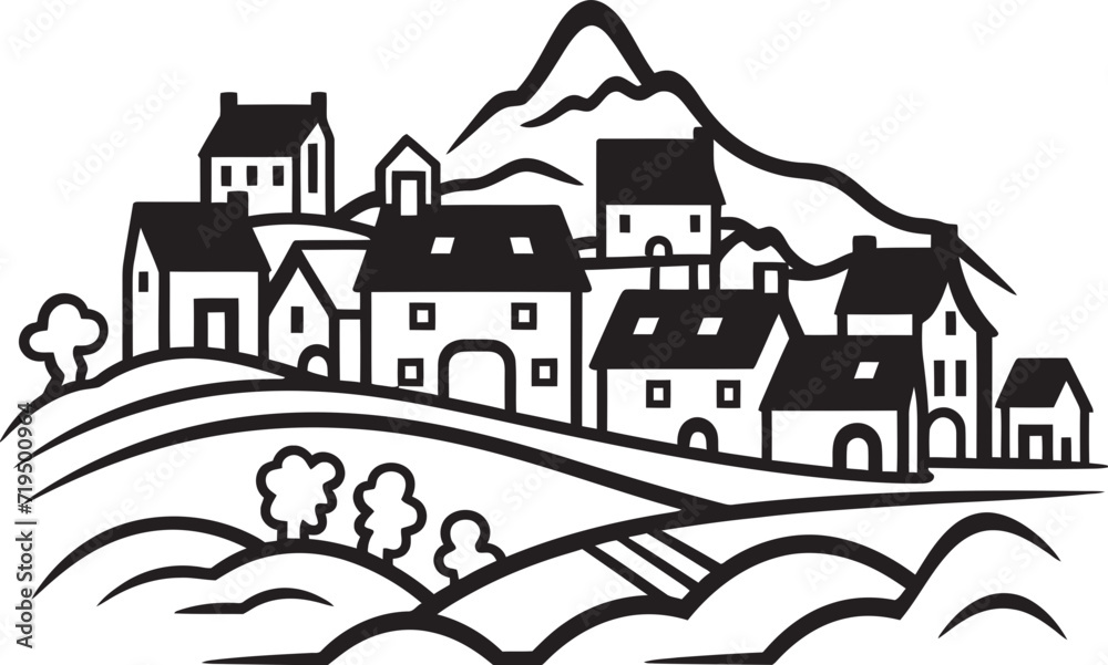 Ink Dipped Dreamscape Village VectorsChiaroscuro Collage Vectorized Villages