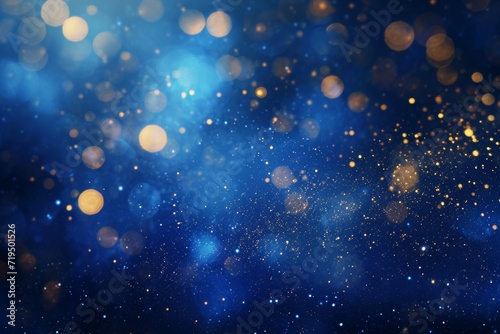 Dynamic, Festive Abstract Background With A Stunning Blend Of Blue, Gold, And Sparkling Particles