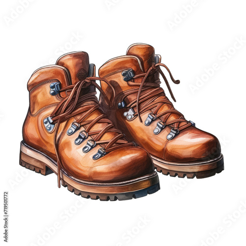Hiking Boots for Outdoor Adventures.. Isolated on a Transparent Background. Cutout PNG.