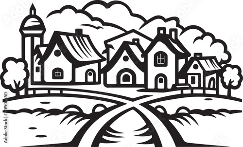 Chiaroscuro Charm Village Vectors IllustratedWhispered Whimsy Black Vector Villages