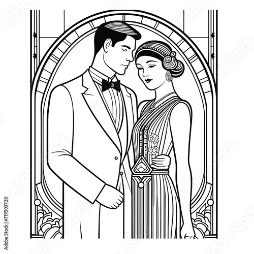 Line art illustration of a couple of lovers hugging couple vector illustration minimalist art.AI GENERATED