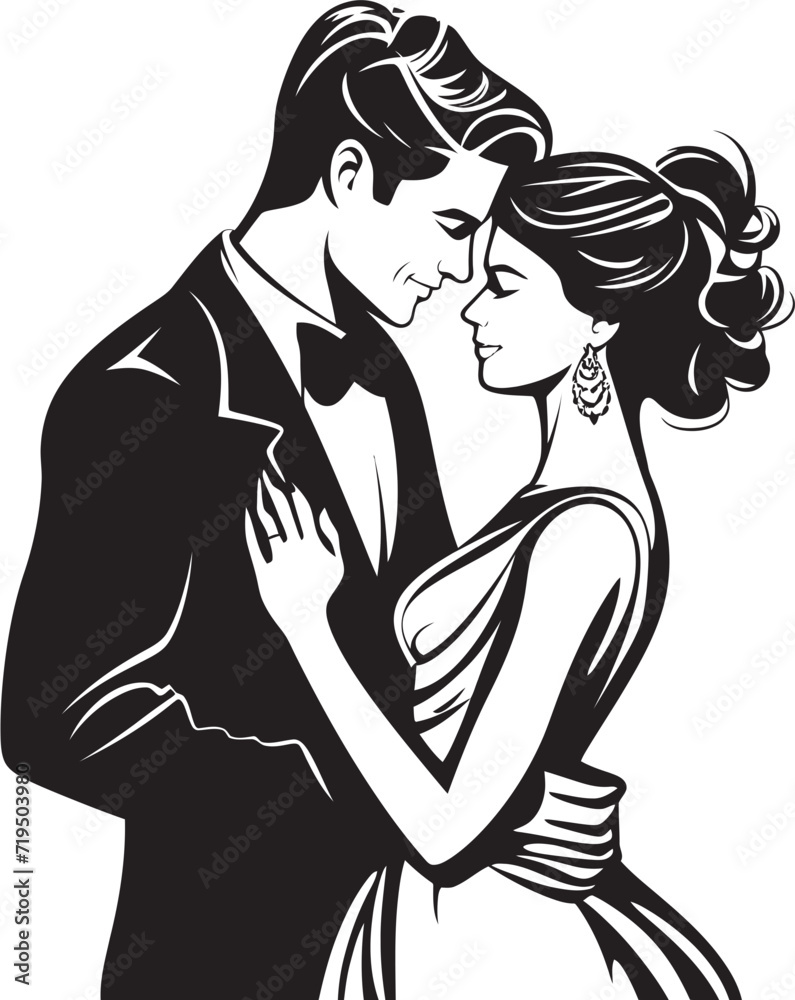 Artistic Affection Wedding Illustration SetSleek Vows Black Vector Lovebirds