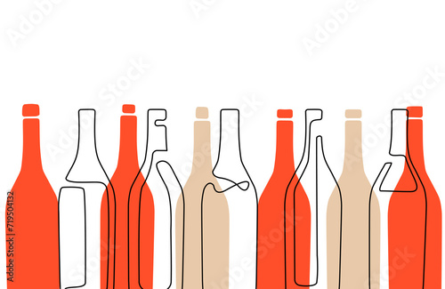 Vector pattern with set of abstract Wine Bottles. Can be yused as background, cover, poster, print, element of  banner, card,restaurant menu, invitation for an event, festival, party. 