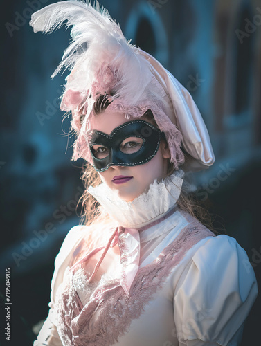 Enchanting Elegance: Venice Carnival's Masked Woman in a Captivating Portrait