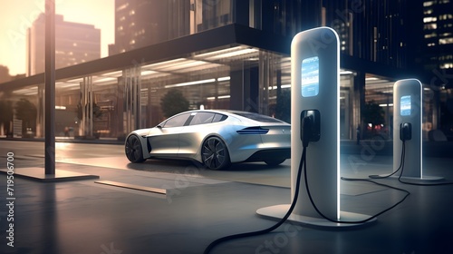 electric vehicle charging in an urban environment © Logo Artist