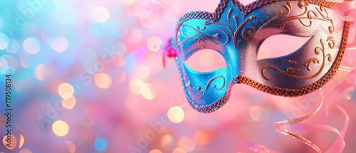 Carnival Mask Concept. Close-Up of Mask on Bokeh Background. © AbGoni