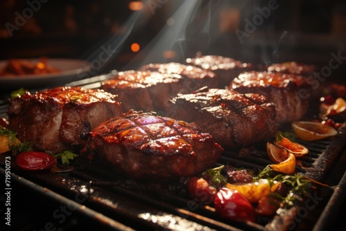 Alcatrates traditional meat on Brazilian barbecue serving in a traditional restaurant in Brazil, generative IA