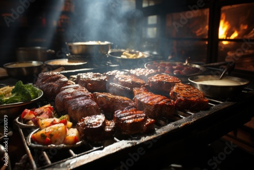 Alcatrates traditional meat on Brazilian barbecue serving in a traditional restaurant in Brazil, generative IA