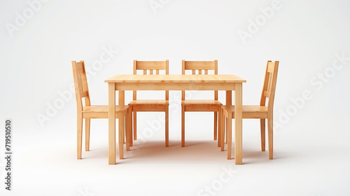 Wooden table with four chairs arranged around it. Perfect for home dining or cozy cafe setting