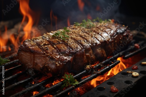Grilled loin steak with embers and fire -generating technology, generative IA
