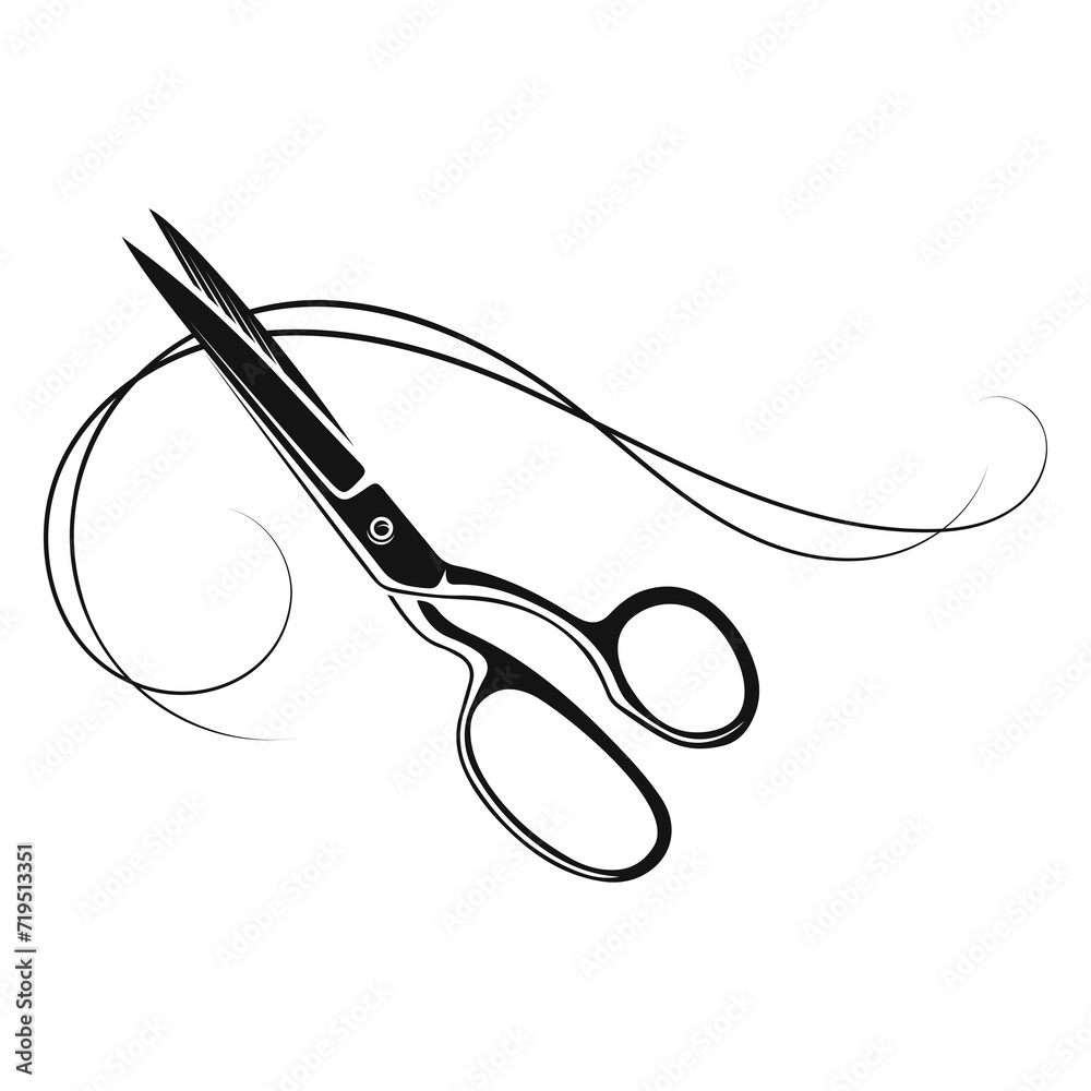 Hair stylist scissors and beautiful curly curl of hair. Design for a beauty salon Hair stylist scissors and beautiful curly curl of hair. Design for a beauty salon