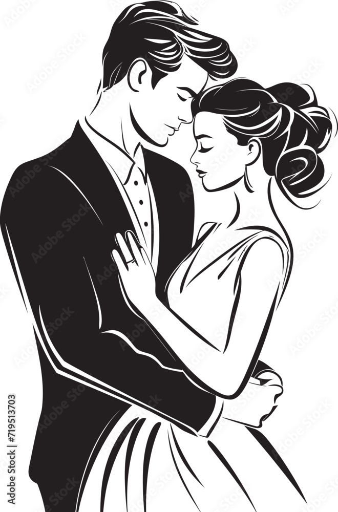 Pure Affection Vector Love MomentsMonochrome Embrace Wedding Illustrations