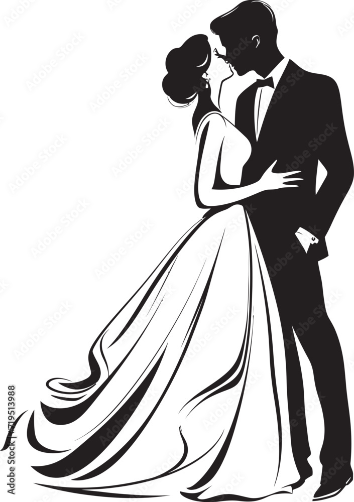 Pure Love Strokes Black Vector Wedding CollectionSublime Union Vector Illustrations of Wedding Duos