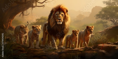majestic family of lions in the jungle photo