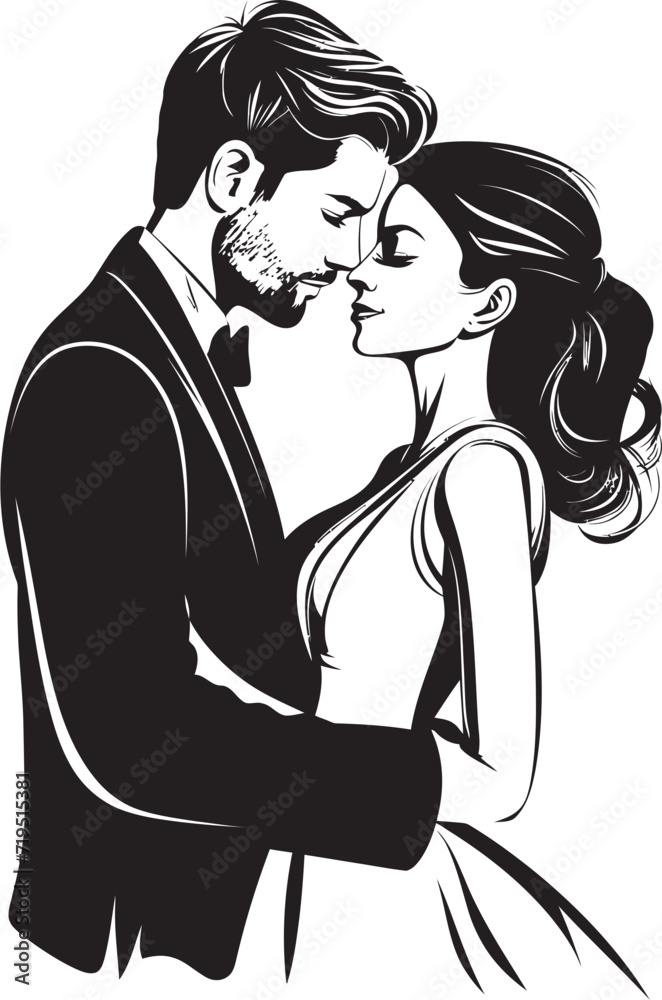 Linear Serenade Black Vector IllustrationsWhispers of Devotion Wedding Couple Art