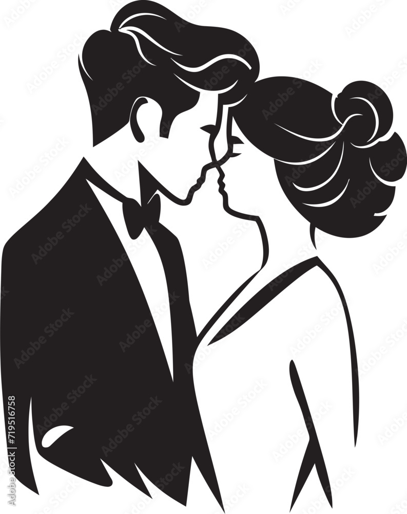 Elegant Union Black Vector Wedding LovebirdsTimeless Strokes Monochrome Wedding Couple Art