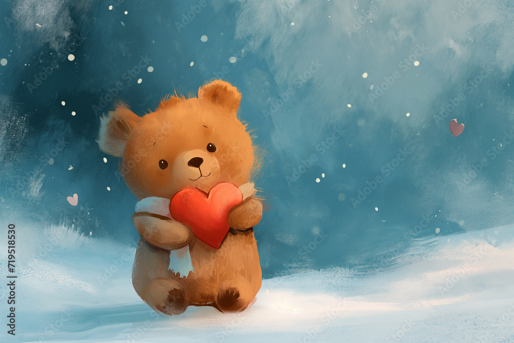 cute bear holding a red heart cute bear holding a red heart