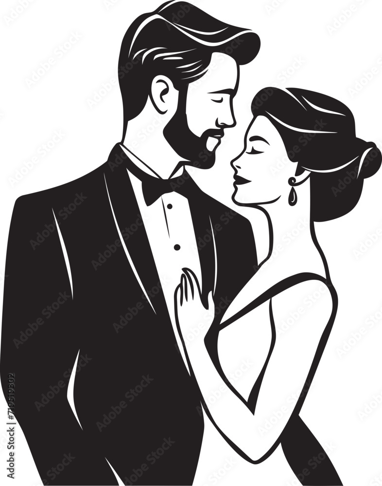 Artistic Affection Black and White VectorsLinear Harmony Wedding Couple Scenes