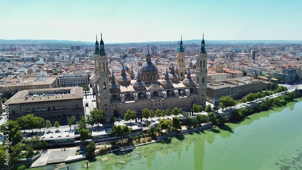 drone photo Zaragoza basilica, Basilica de nuestra senora del pilar Zaragoza spain europe	