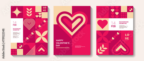 set of Valentine's Day posters, greeting card, banner, label, sale promotion template, cover in geometric style. Bauhaus. Geometric print, geometric pattern