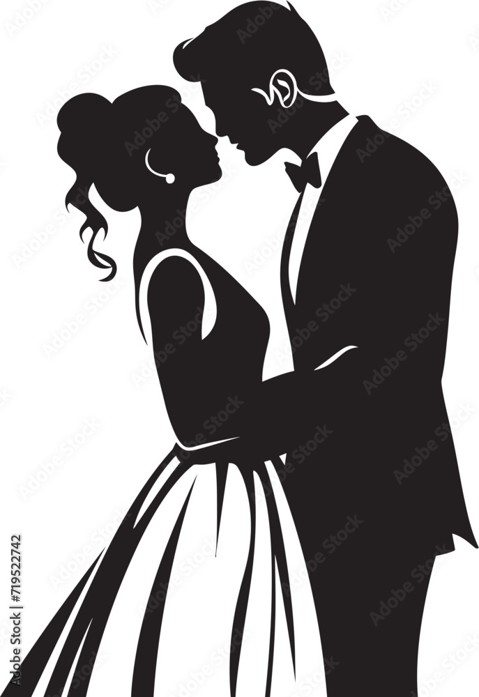 Linear Love Vector Silhouettes of Wedding CouplesElegant Affection Monochrome Wedding Couple Vectors