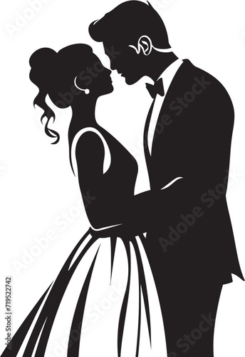 Linear Love Vector Silhouettes of Wedding CouplesElegant Affection Monochrome Wedding Couple Vectors