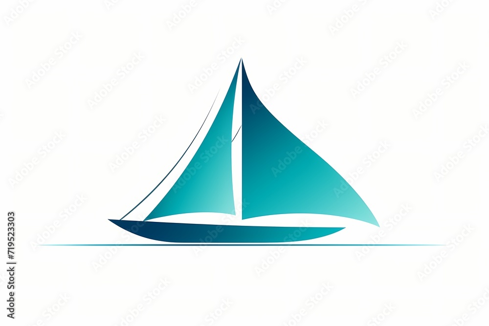 A minimalistic logo of a sleek and modern sailboat in shades of blue and teal. Isolated on white solid background