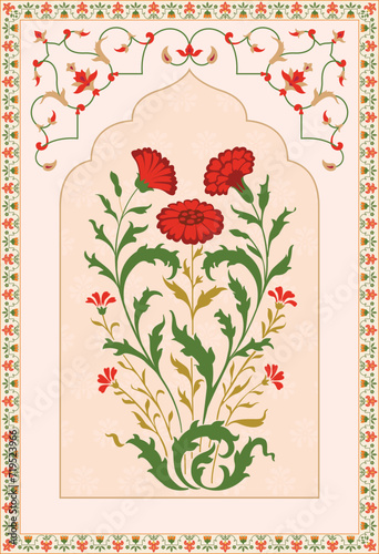 Mughal flower motif Vector illustration. Traditional oriental motif, India Mughal Flower.