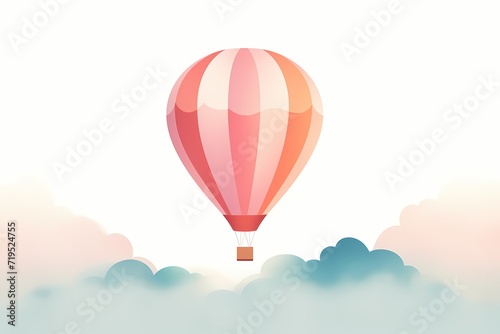 A serene and minimalist depiction of a floating hot air balloon in the sky  with soft  dreamy colors and clean lines  isolated on a white background