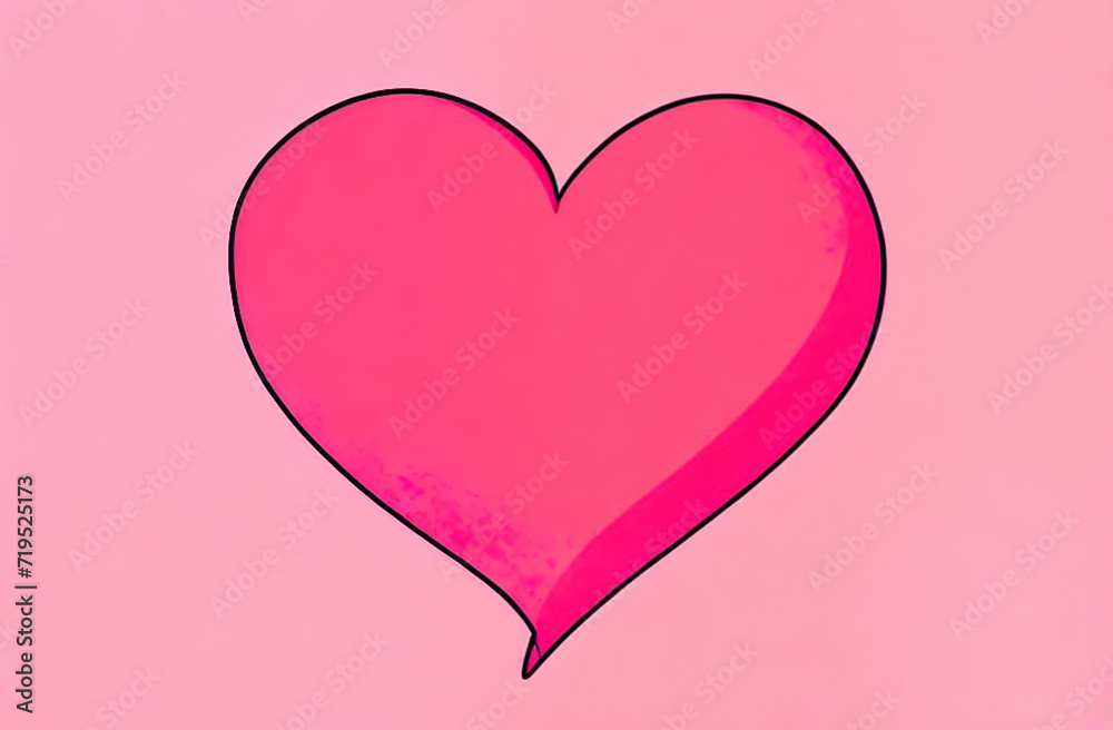 Bright pink heart on a pink background Valentine's day card, generative ai.