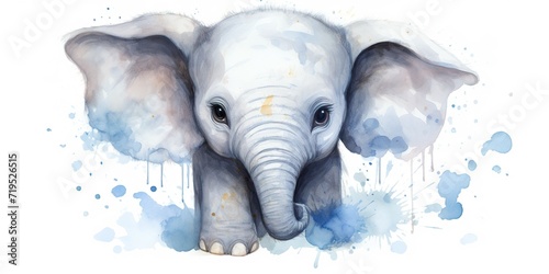 Portrait of a cute baby elephant. Watercolor illustration
