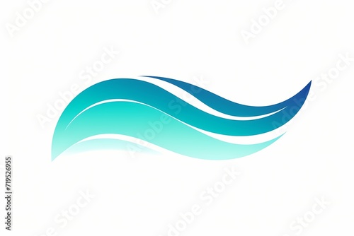 A sleek and modern logo of a minimalist wave symbol in shades of blue and teal. Isolated on white solid background