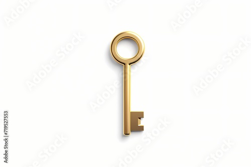 A sleek and simple logo of a minimalistic key in shades of silver and gold. Isolated on white solid background © Hunny