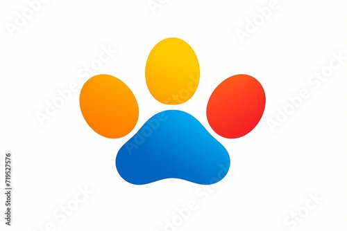 A sleek and simple logo of a minimalistic paw print in bold primary colors. Isolated on a white solid background