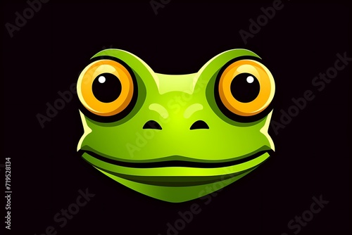 A sleek, minimalistic frog face icon with bold colors and strong, clean lines. Isolated on white background