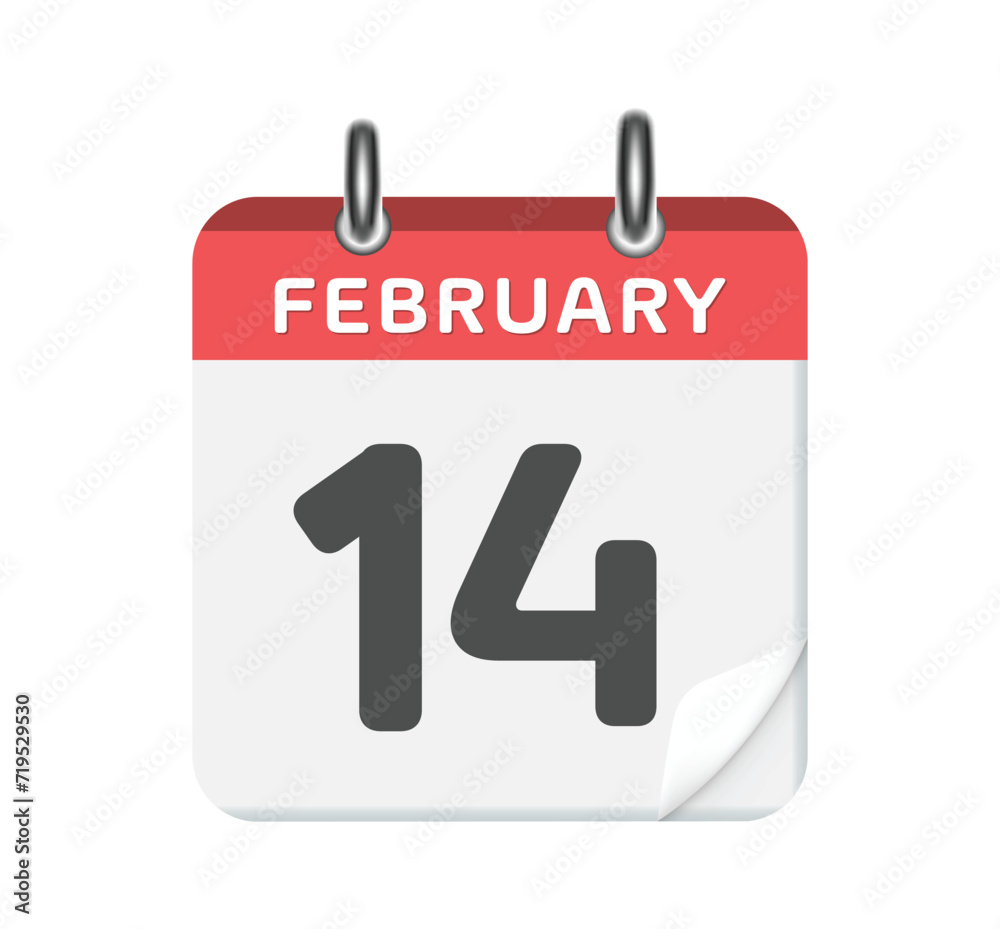 February 14. Calendar leaf on white background. February 14. Calendar leaf on white background.