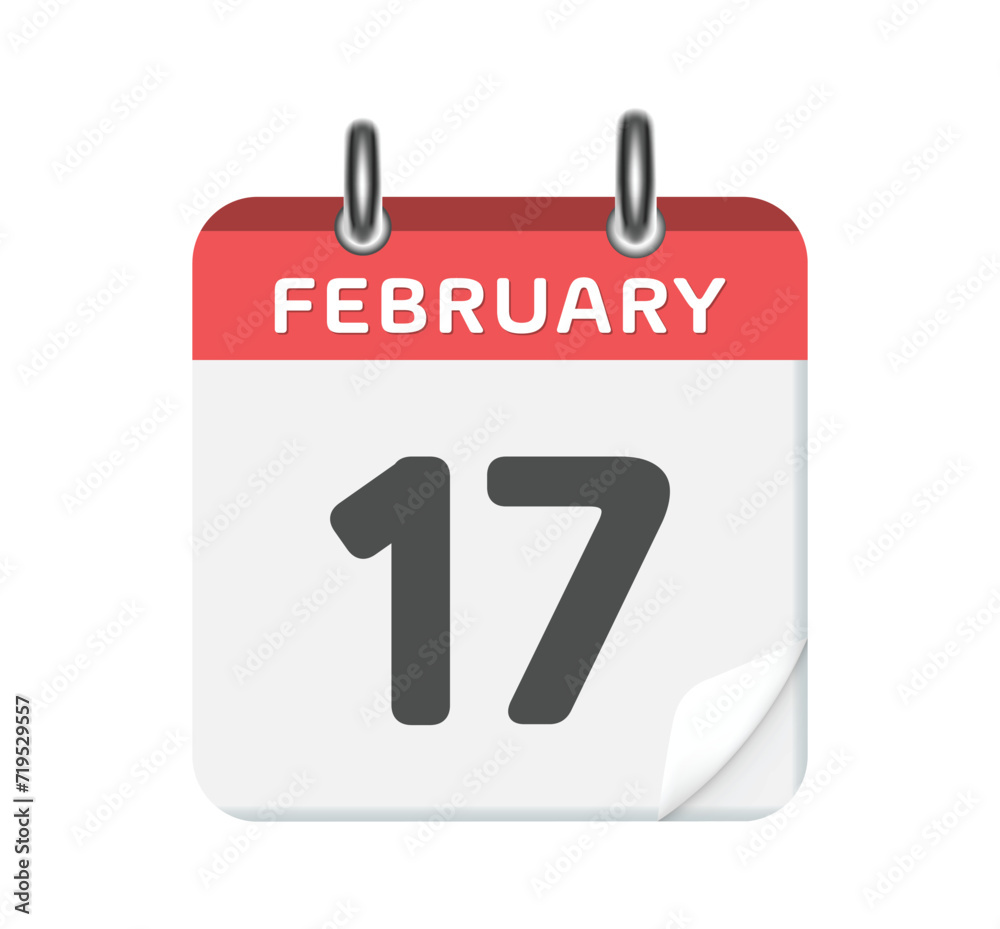February 17. Calendar leaf on white background. February 17. Calendar leaf on white background.