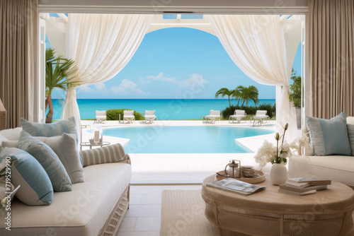 luxury hotel room with view and pool overlooking ocean © Andre