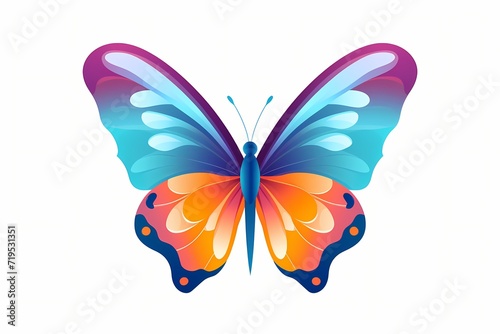 A vector illustration of a cute and vibrant butterfly with a simple graphic design, showcasing versatile colors that make it ideal for modern or minimalist Isolated on a white solid background