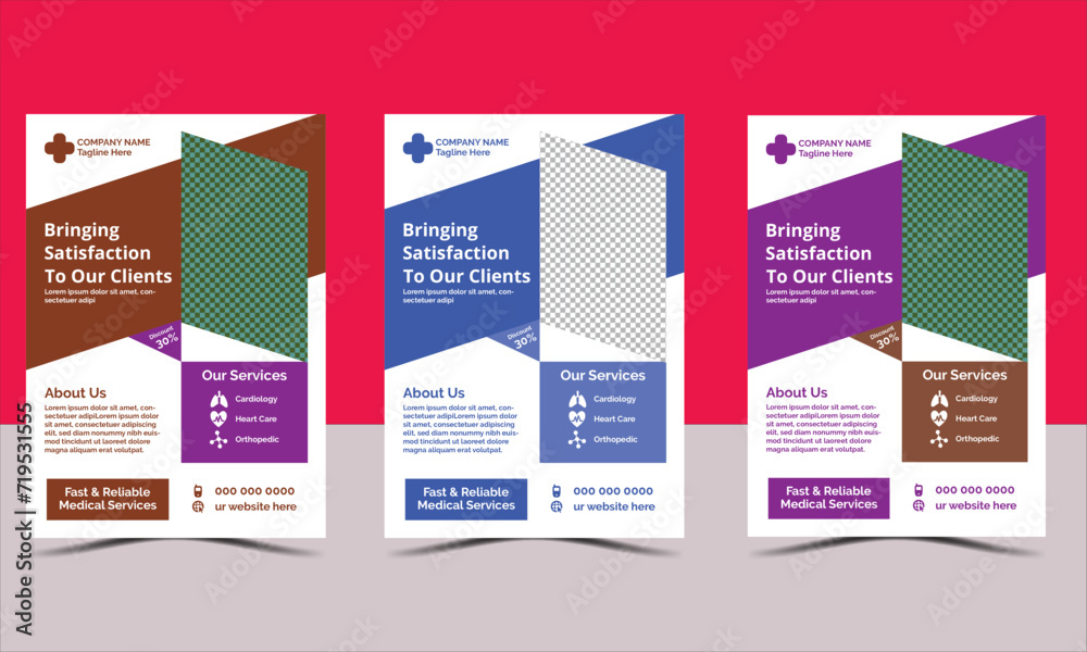 Template vector design for Brochure, AnnualReport, Magazine. Poster of healthcare flyer bundle
infographic, layout modern with blue color size A4 hospital flyer fully editable for print.